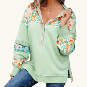 5003. Floral Patchwork Green Women's Top
